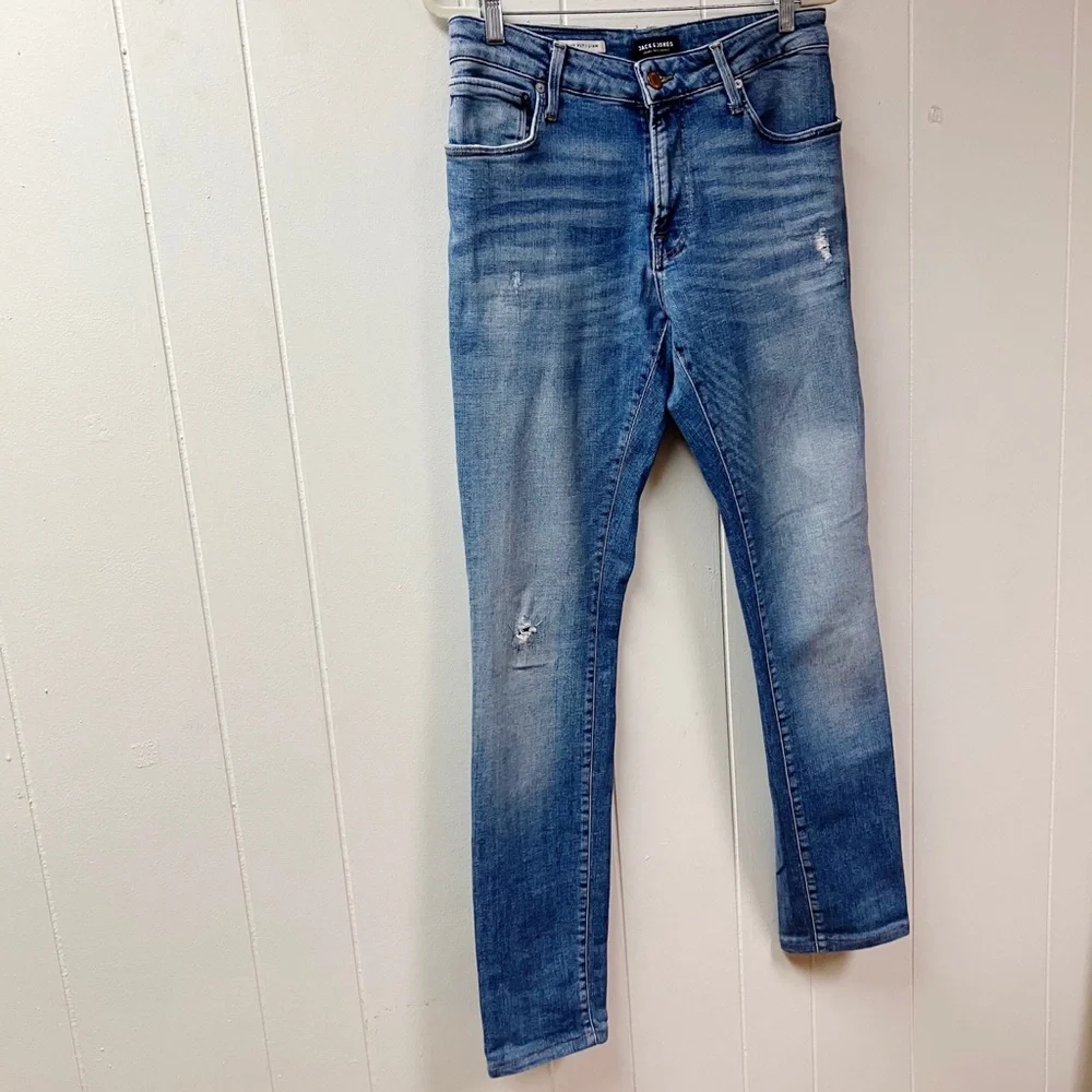Indie Y2K Grunge JACK JONES Mens Intelligence Skinny Jeans 36/34 Distressed